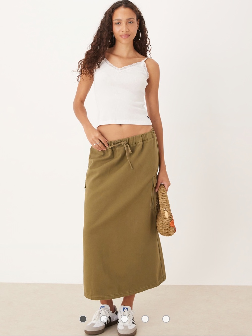ASOS DESIGN A-Line Utility Cargo Boho Pockets Green Khaki Maxi Skirt Womens S - Picture 9 of 10